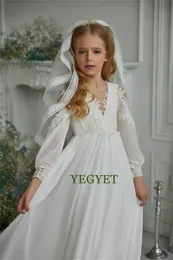 Erstkommunionkleid, eckiger Ausschnitt, Knöpfe, kurze Ärmel, Robe, Schnürung hinten, Tüll, Prinzessin, Blumenmädchenkleider 240312