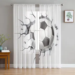 Curtains Football Wall Crack Soccer Tulle Curtains for Living Room Bedroom Decoration Modern Chiffon Sheer Voile Kitchen Window Curtain