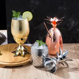 Copo de coquetel de abacaxi 450ml, Moscou Mule, aço inoxidável, copo para beber com canudo, ferramentas de bar para festa 240315