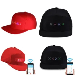 Unissex bluetooth led telefone móvel app controlado chapéu de beisebol rolagem mensagem placa hip hop rua boné 240311