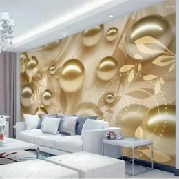 Duvar Kağıtları Wellyu Özel Duvar Kağıdı Moda 3D PO Duvar Resimleri Altın İnci Güzel Desen Stereo TV Arka Plan Duvar Kağıdı Papel De Parede
