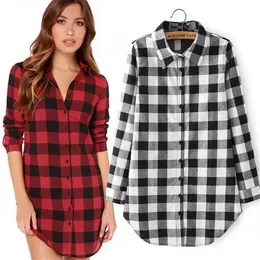 Customized 2018 Autumn Winter Button Up Turn Down Collar Long Sleeve Plaid Women Shirts and Blouses for Ladies