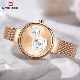 Naviforce Rose Gold Womens Luxury Wrist Watch Quartz Steel Band Waterproof Original ClockエレガントなファメールRelogio Feminino 240318