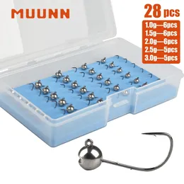 MUUNN 2830PCS Tungsten Round Jig Head Set 1g15g2g25g3g Barbed Shaky Rig Rockfish Perch Lure MANTIS AJING Soft 240312