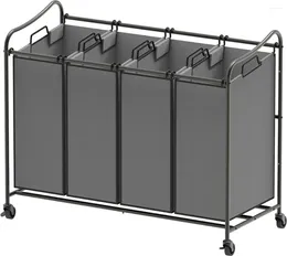 Laundry Bags SimpleHouseware 4-Bag Heavy Duty Sorter Rolling Cart Dark Grey