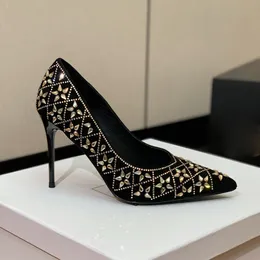 Neue Luxus-Designer-Pumps, Strass-Kristall-Intarsien, 9,5 cm, Stiletto-Absatz, Abendkleid-Schuhe, Kleid-Schuhe, Damen-Strass-High-Heels, mit Box 36–42