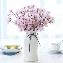 Dekorativa blommor Simulerad blommor Dekor Konstgjord persikblomgren för hembröllopsset med 6 faux stjälkar våren