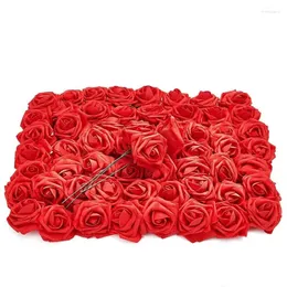 Dekorativa blommor 100/50 st rött skum Fake Rose Heads 7cm Artificial For DIY Wedding Bouquets Valentine's Day Party Decoration