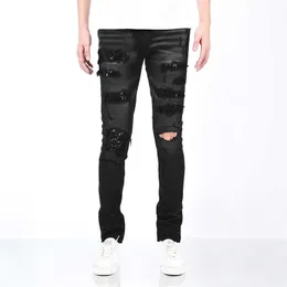 ToponAMIRI Trendy Brand Black Bull Washed Worn Out Paillettenbestickte Slim Fit American Jeans für Herren
