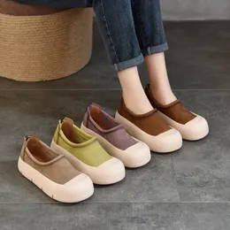 Lüks Moda Tasarımı İlk Kat Cowhide Sıradan Tek Ayakkabı Düşük Top Kadın Ayakkabıları 2024 Bahar Yeni Yuvarlak Kafa Kalın Sole Retro Deri Kadın Ayakkabı Kafası