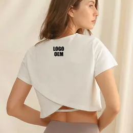 Atacado sexy algodão manga curta colheita topo moda rua wear casual em branco simples t camisa treino ginásio roupas de corrida para mulher