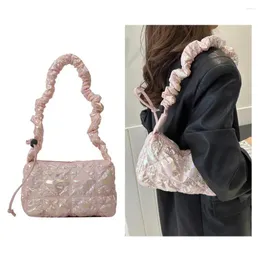 Borse a tracolla Borsa hobo da donna in piuma Borsa versatile alla moda per ragazza con tracolla trapuntata con pieghe a nuvola e coulisse