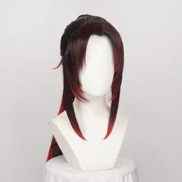 Parrucche sintetiche Kokushibou Cosplay Nero Rosso Ombre Coda di cavallo Capelli resistenti al calore Halloween + Cappellino per parrucca
