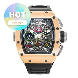 Heiße RM-Uhrwerk-Armbanduhr, Herrenuhr, Rm11-02, 18 Karat Roségold, Kalender, Zeit, Monat, doppelte Zeitzone, berühmter Luxus, Rm1102