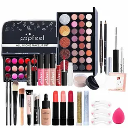 PopFeel allt i en makeup set Comestic Brush Lip Balm Eyebrow Pencil Eyeliner Makeup Remover Pads Ritar ett ögonbryns klistermärke DC08 Q2F8#