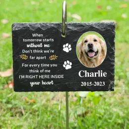 Cornice personalizzata per animali domestici, pietra commemorativa da giardino, foto personalizzata per cani, nome tomba, pietra, ardesia, giardino, marcatore, regali per la perdita di animali domestici