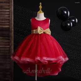 Abiti da ragazza Abito da principessa Annabelle senza maniche senza schienale rosso bianco gonfio festa di nozze con abito di compleanno con perline