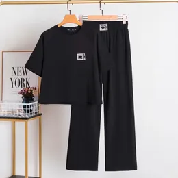 Hochwertige zweiteilige Damen-Leggings, modisches Set, Sommer-Damendamskie, lässiges bedrucktes T-Shirt mit weitem Bein, geeignet für Damenbekleidung, groß