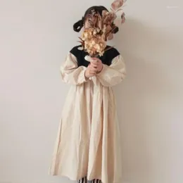 Vestidos de menina 2024 meninas japonesas algodão e linho primavera cor combinando estilo pastoral casual princesa criança crianças vestido de moda