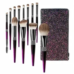 Karsyngirl 12pcs/set luksusowy brokat Diamd Bling Makeup Brush Metal Purple For Women Makeup Brush Beauty Tool Z5EJ#