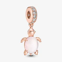 Murano Cam Pembe Deniz Kaplumbağası Dangle Charm Pandoras 18K Gül Altın Lüks Cazibe Set Set 925 Gümüş Takım Tasarımcı Kolye Kolye Orijinal Kutu Toptan