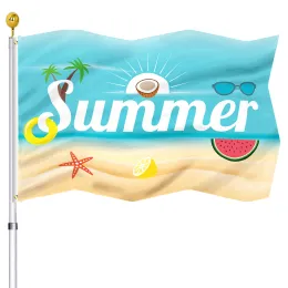 Accessories Hello Summer Flag Beach Fruit Sunglasses Yard Sign Party Supplies Holiday Outdoor Decoration Cool Funny Flag with Brass Grommets