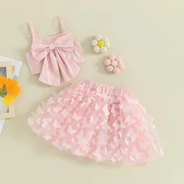 衣料品セット幼児の女の女の子の夏の服の夏の蝶の弓の弓の弓のカミクロップトップ