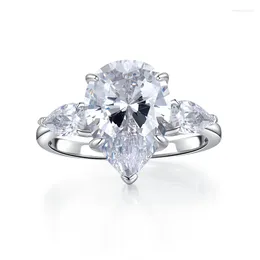 クラスターリングスプリングQIAOER LUXURY 925 STERLING SILVER 11 17mm Pear Cut High Carbon Simulated Diamond Women's Ring Fine Jewelryギフト