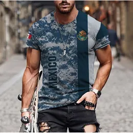 New Short Sleeve Mens 3D T-shirt with Mexican Shield Print Collarless Casual Couple Clothing Breathable