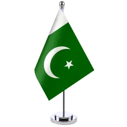 Zubehör 14 x 21 cm Büro-Schreibtisch-Flagge von Pakistan, Banner, Sitzungssaal, Tischständer, Stange, das Pakistan-Kabinett-Flaggen-Set, Tagungsraum-Dekoration