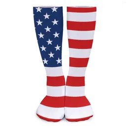 Women Socks American Flag Strumpor 4 juli Blue Red Stripe Graphic Retro Autumn Anti Skid Men Running Sports