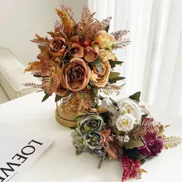 Decorative Flowers YOMDID Autumn Artificial Flower Silk Peony Big Rose Bouquet Fake For Wedding Table Gift Christmas Home Room DIY Decor