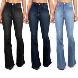 Весенне-летние брюки с высокой талией, джинсы для женщин, модные повседневные узкие джинсовые расклешенные брюки, большие размеры S-4XL 240320