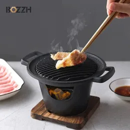 BOZZH Mini BBQ Grill Japanese Alcohol Stove One Person Cooking Oven Frame Bbq For Outdoor Garden Party 240314