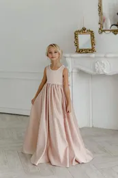 Vestidos de menina júnior vestido de dama de honra cetim flor marfim casamento longo criança