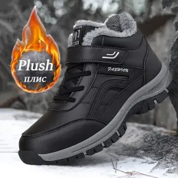 Botas 2023 botas de couro de inverno homens homens sapatos de bota impermeabilizada MAN PLUSH Mantenha tênis quentes macios