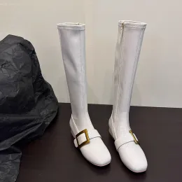 Boots 2024 علامات تجارية جديدة للنساء مكتنزة أحذية الشرير منتصف الكعب الركبة عالية تشيلسي أحذية الشتاء القوطي أحذية Motocycle Pumps Zipper Bottine Femme