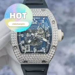 Orologio da polso automatico RM Rm010 Ag Wg Back Diamond 18k Platinum Full Diamond Hollow Orologio meccanico automatico da uomo