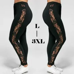 L3xl Pantaloni più taglia per donne Fashion Casual Black Delizio in pizzo alto in pizzo Vedi attraverso i leggings Pantaloni 2023 240309