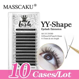 10CASELOT MASSCAKU 판매 815mm 믹스 길이 소프트 러시아 볼륨 Y 개별 속눈썹 연장 007 YY 모양 속눈썹 240318