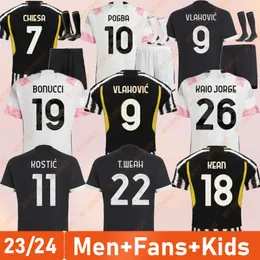 Fans Soccer Jerseys 23 24 Home Away Milik Di Maria Vlahovic Kean Pogba Chiesa McKennie Locatelli Football Shirt 2023 2024 Kits Men and Kids Unifor Juventus