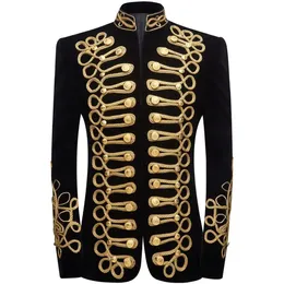 Mens Black Gold Embroidery Velvet Suit Blazer Party Banquet Stage Clothes for Singers Men High Quality Handmake blazer masculino 240318