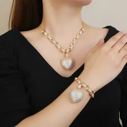 Halskette Ohrringe Set Luxus 30MM großes Zirkon Herz Anhänger Armband für Damen Geschenke