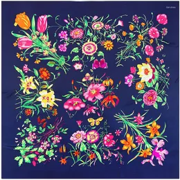 Schals POBING Seidenschal Frauen Leben Blumen Foulard Quadratischer Kopf Bandana Große Wraps Weibliche Hijabs