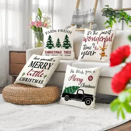 Kudde Xmas Merry Cover 2024 Alphabet Christmas Sofa Pillow Case Year Truck 45x45 Bedroom Office Chair B0320
