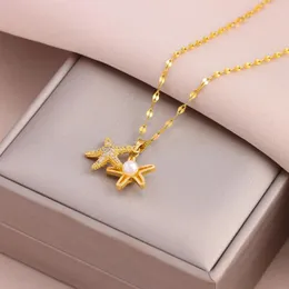 Pendant Necklaces In Trendy 18K Gold Plated Open Sea Star For Women Female Stainless Steel Clavicle Chain Jewelry Wholesale