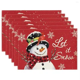 Table Mats Red Christmas Winter Placemats Set Of 6 12X18 Inch Seasonal Holiday