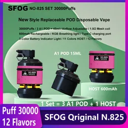 SFOG new puff 30000 vapes disposable puff 30k replaceable pod e cigarette kit NO825 30000 puff 10000 pod vape 45ml prefilled 12 flavors vaper pen vs bc10000 R and m 20000