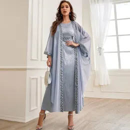 Ubranie etniczne Eid Mubarak Djellaba Dubai Abaya Kobiet muzułmańska sukienka Kimono Cardigan Jalabiya 2 -częściowy zestaw zestawu szatą Ramadan Longue