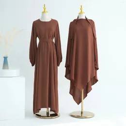 Ethnic Clothing Abaya With Khimar Long Hijab 2 Piece Set Matching Modest Muslim Dress Women Ramadan Eid Prayer Garment Niqab Islam Dubai